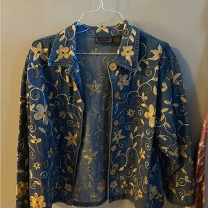 Blue Jean Jacket with Gold Floral Embroidery